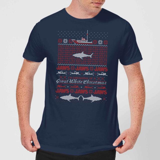 Jaws Christmas Great White Christmas Herren T-Shirt - Navy Blau - L on Productcaster.