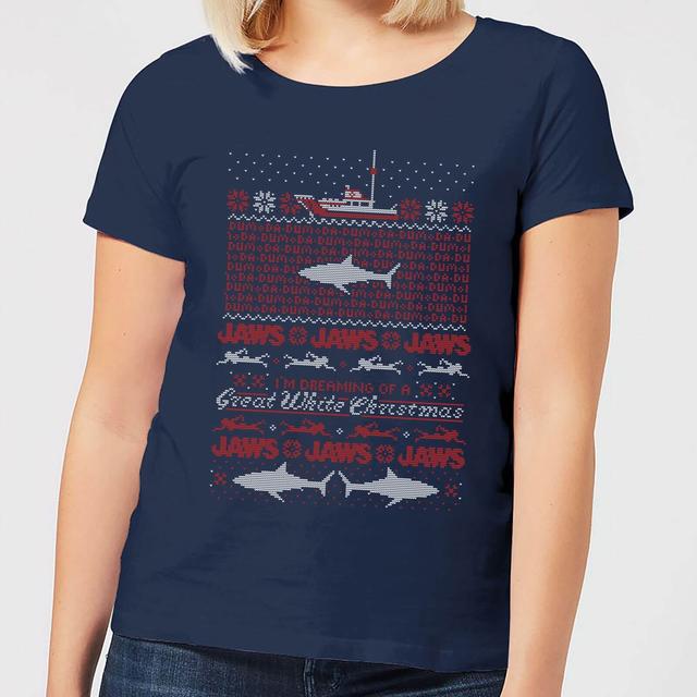 Jaws Great White Christmas Women's T-Shirt - Navy - XL on Productcaster.