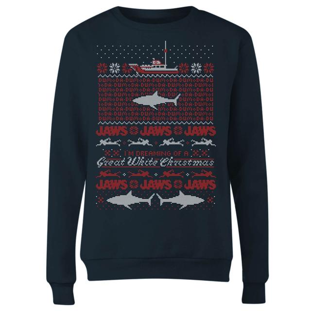 Jaws Great White Christmas Damen Pullover - Navy Blau - M on Productcaster.