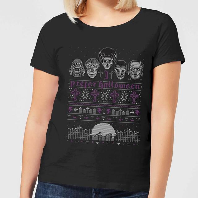 Camiseta Navideña Universal Monsters I Prefer Halloween - Mujer - Negro - S on Productcaster.