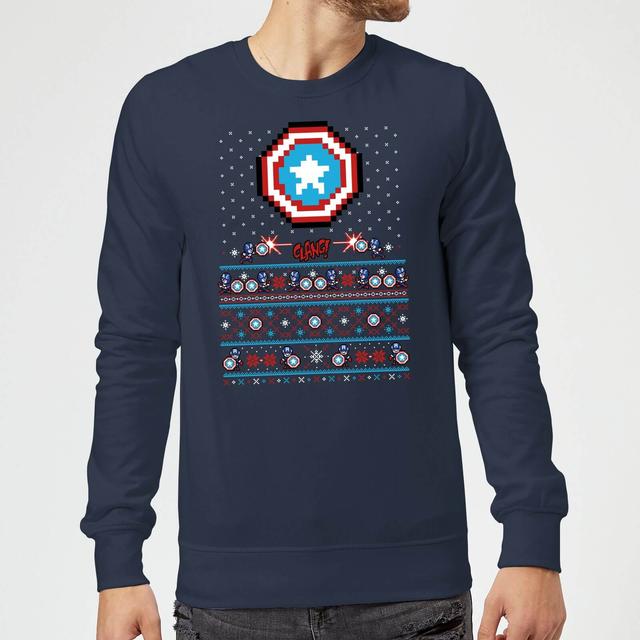 Marvel Avengers Captain America Pixel Art Christmas Jumper - Navy - S on Productcaster.