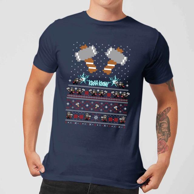 Marvel Avengers Thor Pixel Art Men's Christmas T-Shirt - Navy - XL on Productcaster.