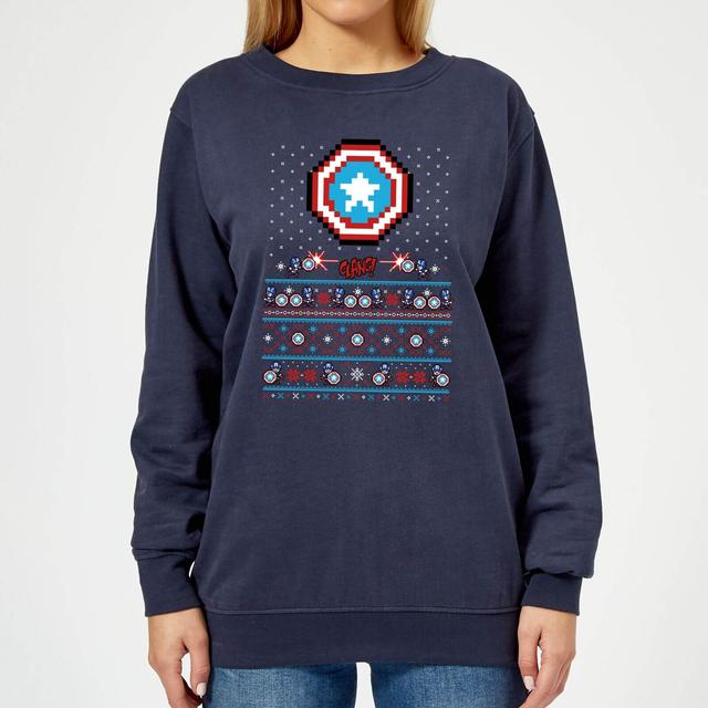 Marvel Avengers Captain America Pixel Art Women's Christmas Jumper - Navy - XL on Productcaster.