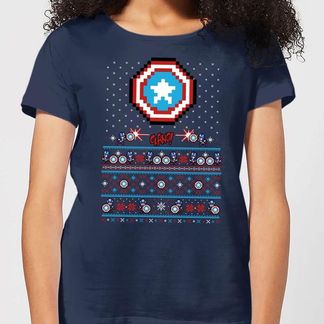 Camiseta navideña para mujer Avengers Capitán América Pixel Art de Marvel - Azul marino - L on Productcaster.