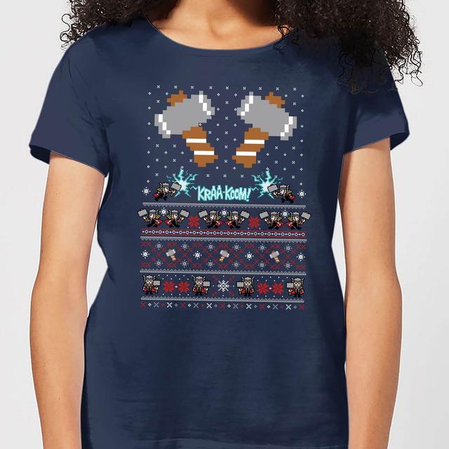 Marvel Avengers Thor Pixel Art Women's Christmas T-Shirt - Navy - S on Productcaster.