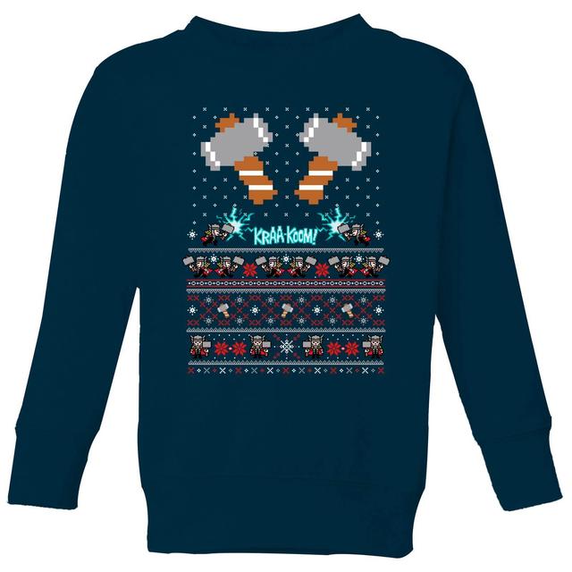 Marvel Avengers Thor Pixel Art Kids Christmas Jumper - Navy - 9-10 Years on Productcaster.