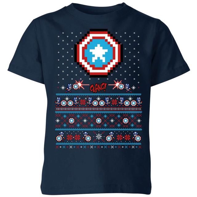 Marvel Avengers Captain America Pixel Art Kinder T-Shirt - Navy Blau - 5-6 Jahre on Productcaster.