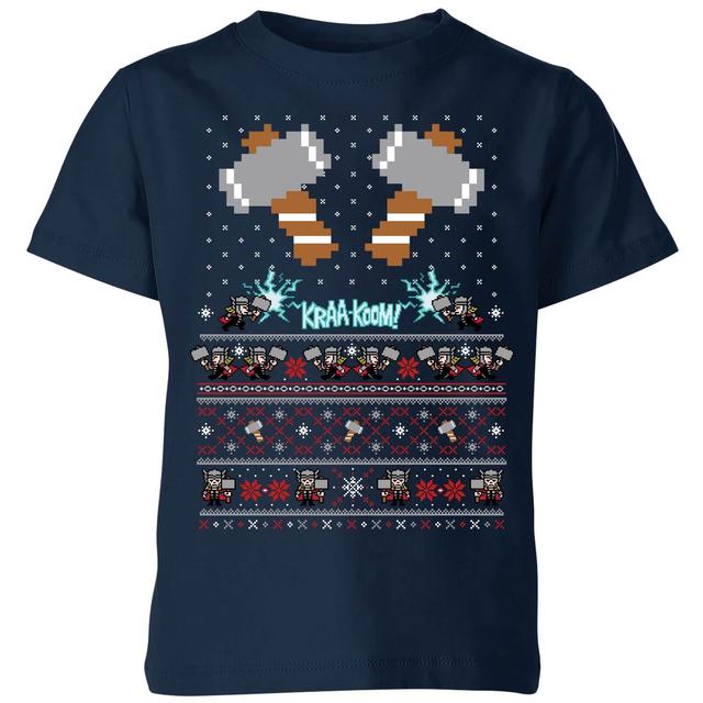 Marvel Avengers Thor Pixel Art Kids Christmas T-Shirt - Navy - 11-12 Years on Productcaster.