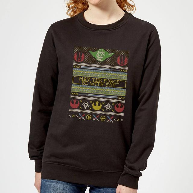 Star Wars May The force Be with You Pattern Women's Christmas Jumper - Black - XS - Negro on Productcaster.