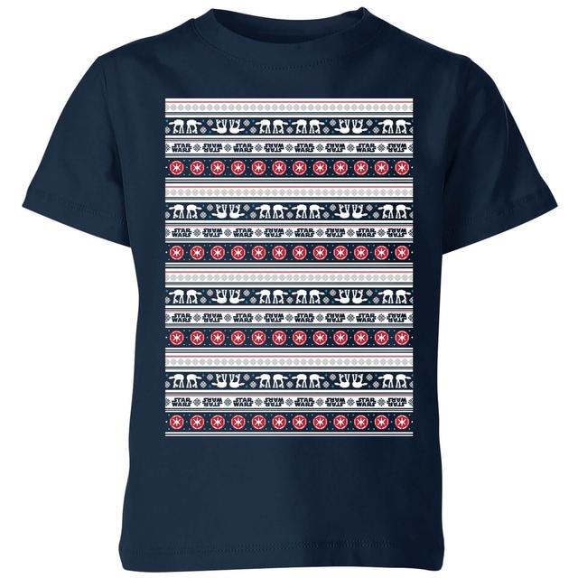 Star Wars AT-AT Pattern Kids Christmas T-Shirt - Navy - 9-10 Years - Navy on Productcaster.