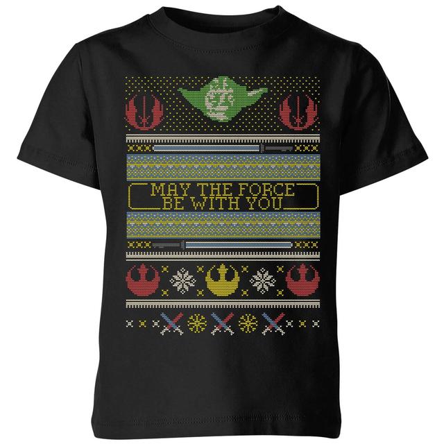 Star Wars May The force Be with You Pattern Kids Christmas T-Shirt - Black - 3-4 años - Negro on Productcaster.