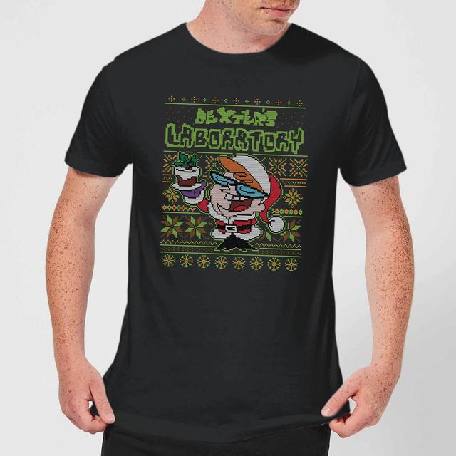 Dexter's Lab Pattern Men's Christmas T-Shirt - Black - 3XL on Productcaster.