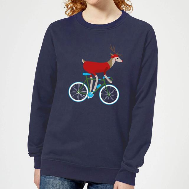 Biking Reindeer Women's Christmas Jumper - Navy - S on Productcaster.