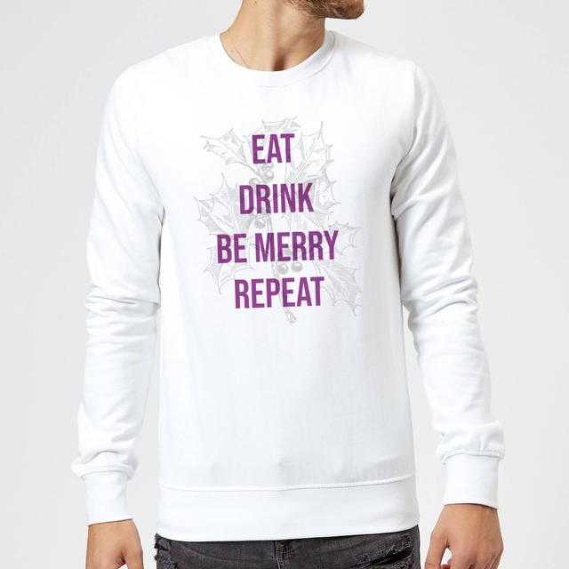 Eat Drink Be Merry Repeat Christmas Sweatshirt - White - XXL - Weiß on Productcaster.