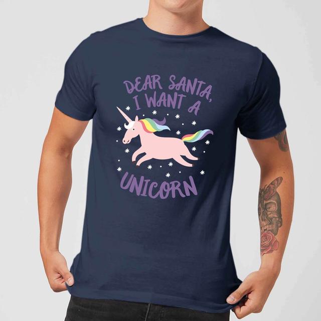 Dear Santa, I Want A Unicorn Men's Christmas T-Shirt - Navy - S - Marineblau on Productcaster.