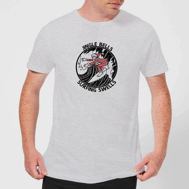 Jungle Bells, Surfing Swells Men's Christmas T-Shirt - Grey - M on Productcaster.