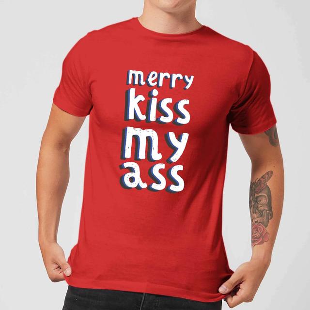 Merry KissMyAss Men's Christmas T-Shirt - Red - L - Rot on Productcaster.