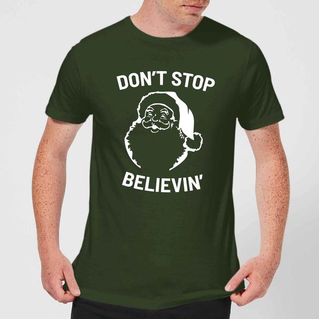 Don't Stop Believin' Men's Christmas T-Shirt - Forest Green - XL - Forest Green on Productcaster.