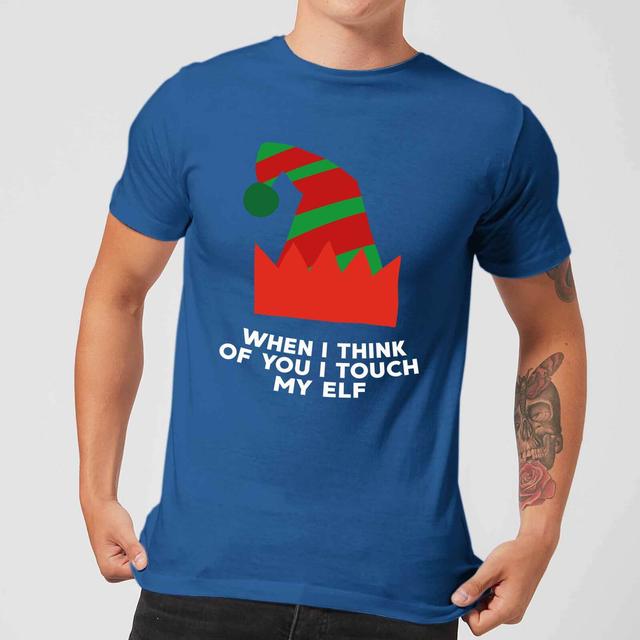 When I Think Of You I Touch My Elf Men's Christmas T-Shirt - Royal Blue - XL on Productcaster.