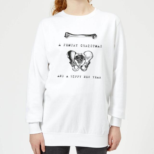 A Femury Christmas and A Hippy New Year Women's Christmas Sweatshirt - White - L - Weiß on Productcaster.