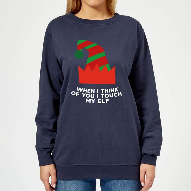 When I Think Of You I Touch My Elf Women's Christmas Sweatshirt - Navy - S on Productcaster.