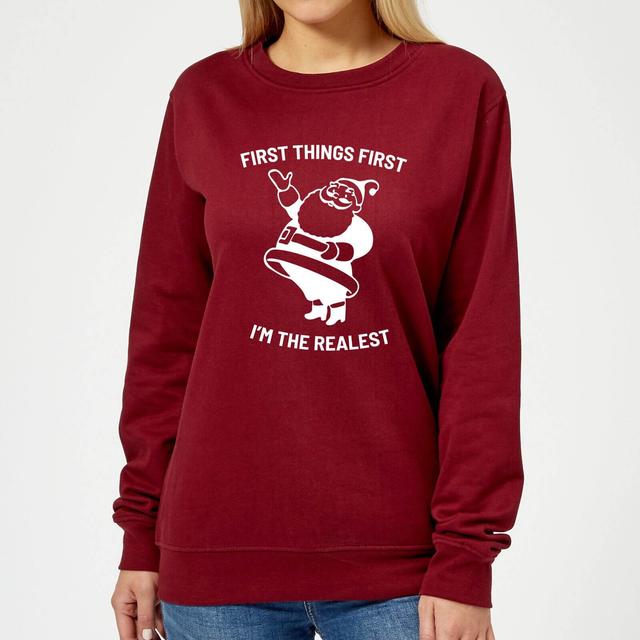 First Things First I'm The Realest Women's Christmas Sweatshirt - Burgundy - S - Burgundy on Productcaster.