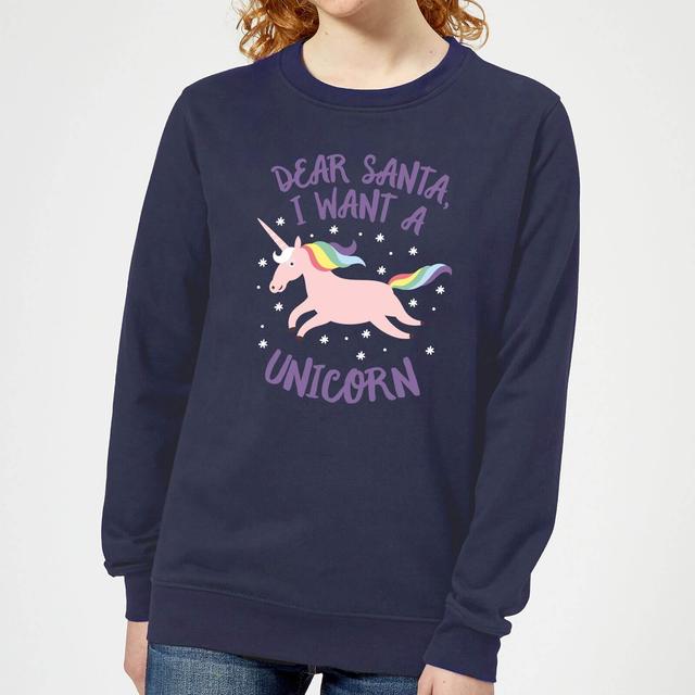 Dear Santa, I Want A Unicorn Women's Christmas Sweatshirt - Navy - M on Productcaster.