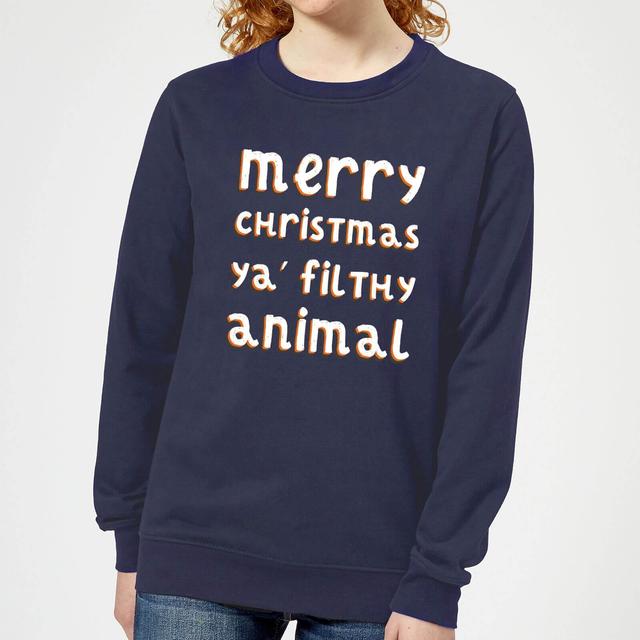 Merry Christmas Ya' Filthy Animal Women's Christmas Sweatshirt - Navy - XS on Productcaster.