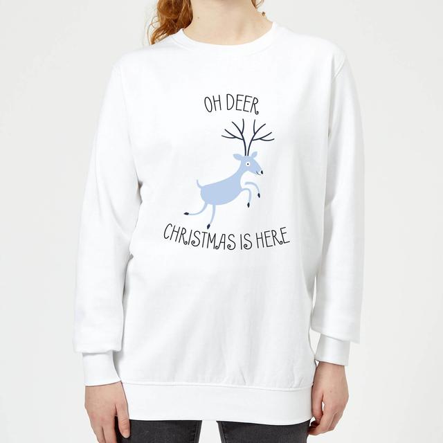 Oh Deer Christmas Is Here Women's Christmas Sweatshirt - White - S - Weiß on Productcaster.