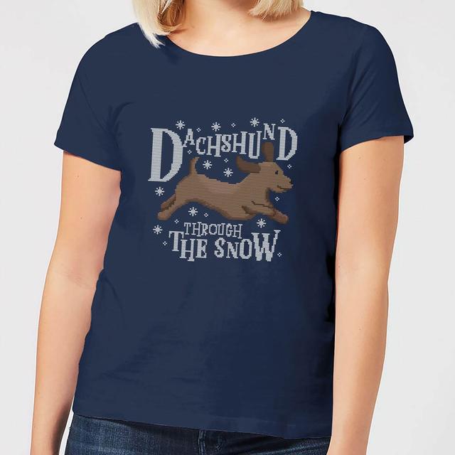 Dachshund Through The Snow Women's Christmas T-Shirt - Navy - M - Marineblau on Productcaster.