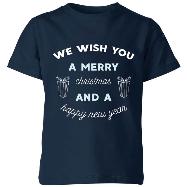 We Wish You A Merry Christmas and A Happy New Year Kids' Christmas T-Shirt - Navy - 7-8 Jahre - Marineblau on Productcaster.