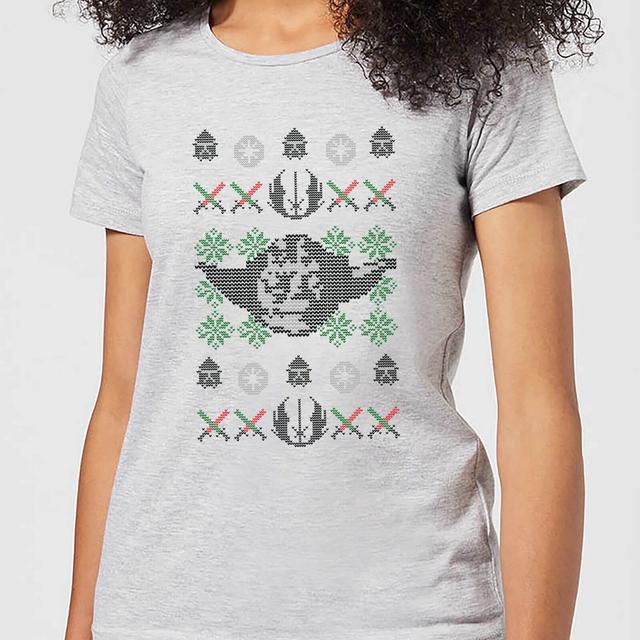 Star Wars Yoda Face Knit Women's Christmas T-Shirt - Grey - L - Grey on Productcaster.