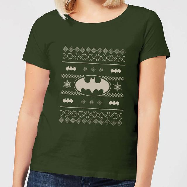 DC Batman Knit Pattern Damen Christmas T-Shirt - Dunkelgrün - XXL - Forest Green on Productcaster.