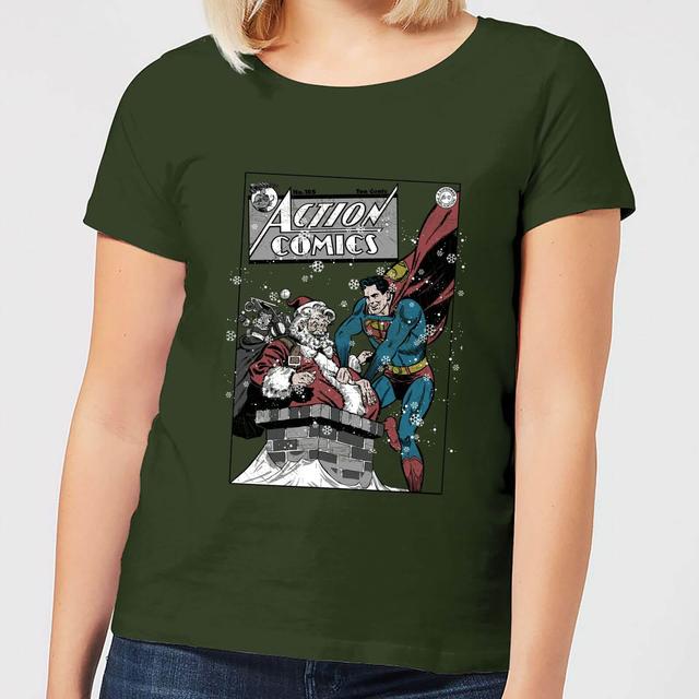 DC Superman Action Comics Women's Christmas T-Shirt - Forest Green - M - Forest Green on Productcaster.