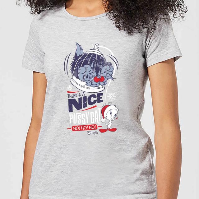 Looney Tunes Tweety Pie Pussy Cat Women's Christmas T-Shirt - Grey - L on Productcaster.