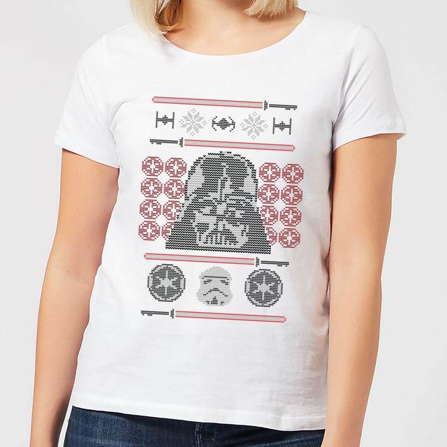 Star Wars Darth Vader Face Knit Women's Christmas T-Shirt - White - XXL on Productcaster.