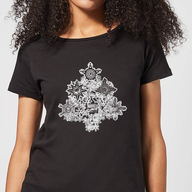 Marvel Shields Snowflakes Women's Christmas T-Shirt - Black - XL on Productcaster.