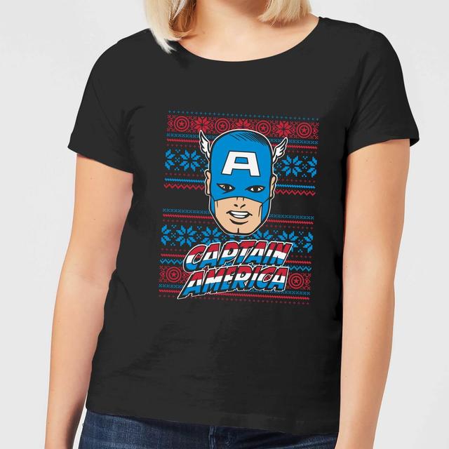 Marvel Captain America Face Camiseta Navideña de Mujer - Negra - L - Negro on Productcaster.