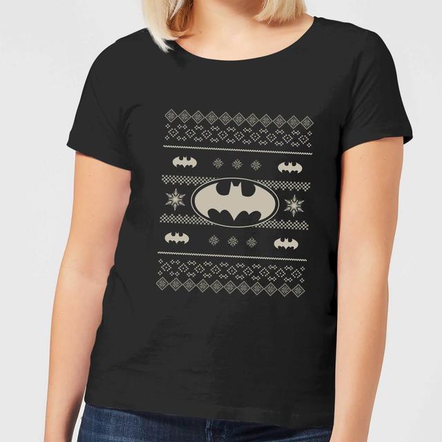 DC Comics Batman Knit Pattern Women's Christmas T-Shirt in Black - S - Black on Productcaster.