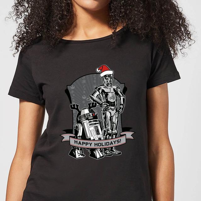 Star Wars Happy Holidays Droids Women's Christmas T-Shirt - Black - L on Productcaster.