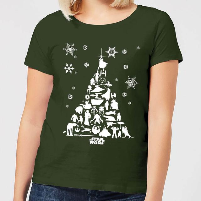 Star Wars Character Christmas Tree Women's Christmas T-Shirt - Forest Green - L on Productcaster.