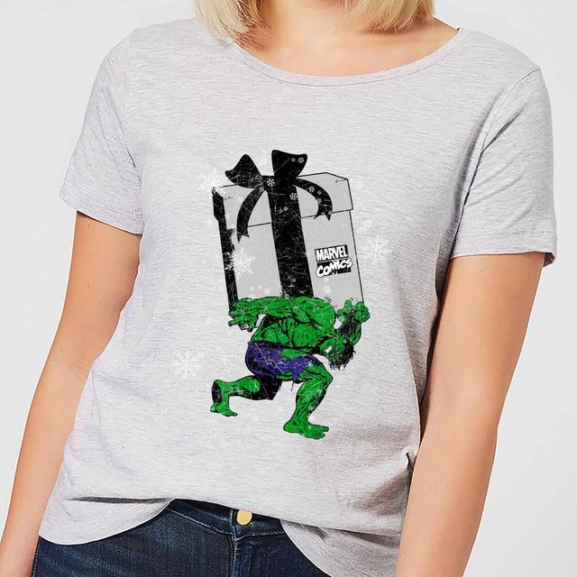 Marvel The Incredible Hulk Christmas Present Women's Christmas T-Shirt - Grey - XS on Productcaster.