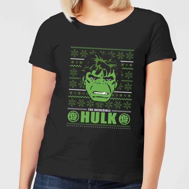 Marvel Hulk Face Women's Christmas T-Shirt - Black - L on Productcaster.