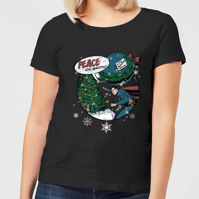 DC Superman Peace On Earth Damen Christmas T-Shirt - Schwarz - XXL - Schwarz on Productcaster.