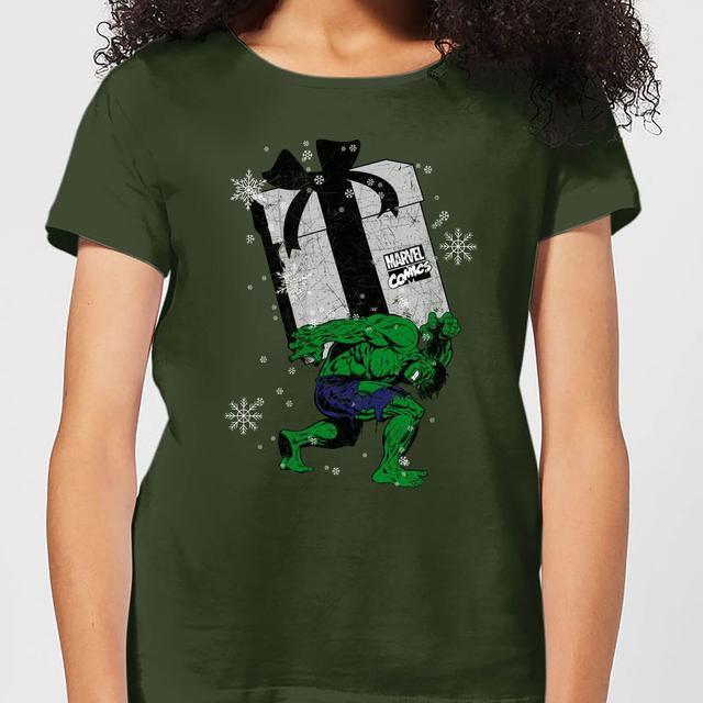 Marvel The Incredible Hulk Christmas Present Women's Christmas T-Shirt - Forest Green - L on Productcaster.