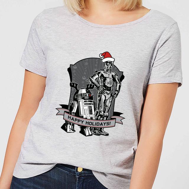 Star Wars Happy Holidays Droids Women's Christmas T-Shirt - Grey - L on Productcaster.