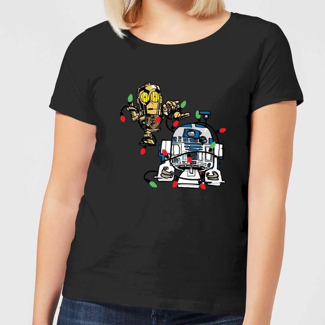 Star Wars Tangled Fairy Lights Droids Women's Christmas T-Shirt - Black - XL on Productcaster.