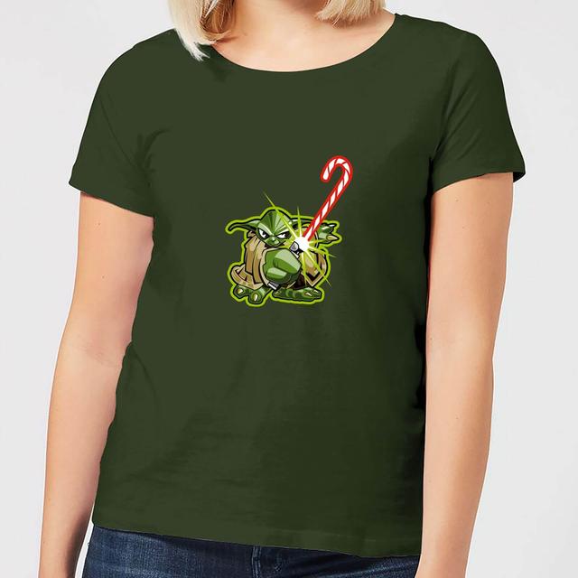 Star Wars Candy Cane Yoda Women's Christmas T-Shirt - Forest Green - XXL on Productcaster.