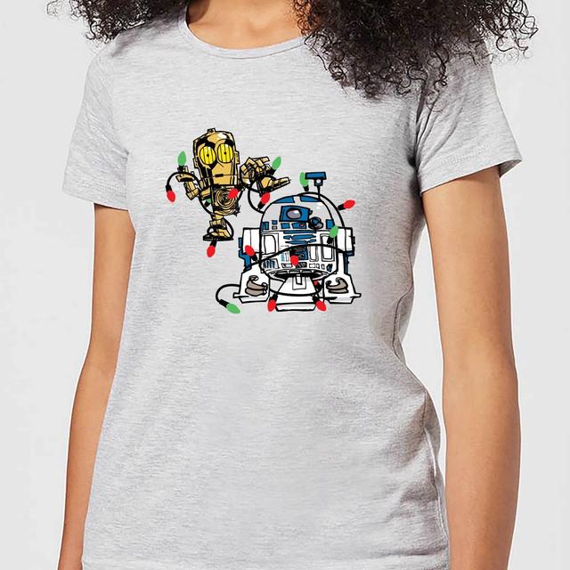 Star Wars Tangled Fairy Lights Droids Women's Christmas T-Shirt - Grey - XXL on Productcaster.