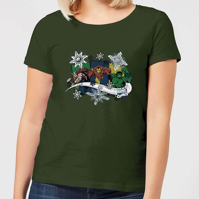 Marvel Thor Iron Man Hulk Snowflake Women's Christmas T-Shirt - Forest Green - M on Productcaster.